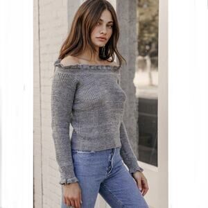 Lulus NWT Women's Come Warm Up Heather Gray Ruffle Neck Pullover Sweater Size XS